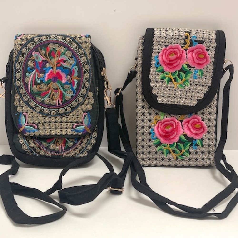 Lot of‎ 2 Multicolor Embroidered Crossbody Bags Purse Both NEW